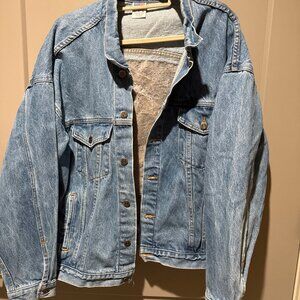 Made In The USA United States Coast Guard Embossed Denim Trucker Jacket Sz XL